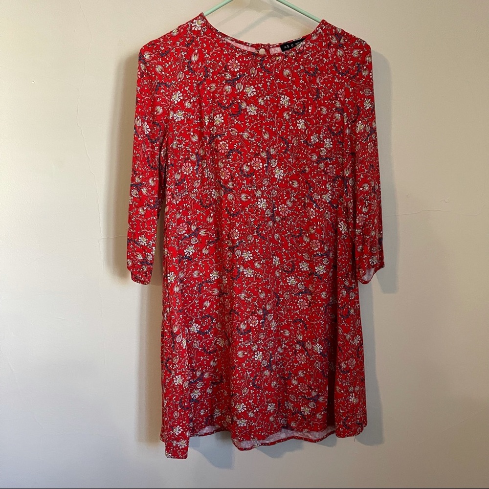 Red Floral Babydoll Dress